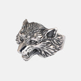 S925 Sterling Silver Vintage Thai Silver Open Ring for Men Wolf Head Open Silver Ring Punk Style Male Jewelry