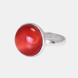 Sterling Silver S925 Simple Rings for Men Round Natural Agate Orange Color Stone Minimalist Style Jewelry