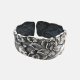 Vintage Charm 999 Pure Silver Jewelry Original Design Lotus Flower Koi Fish Pattern Open Bangle for Womens Fashion Jewelry