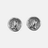 S925 Sterling Silver Earrings Prayer Hands Men's and Women's Round studs Retro Thai Silver Jewelry Gothic Punk Style