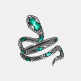 S925 Sterling Silver Snake Rings For Women with Green Zircon Stone Antique Punk Adjustable Animal Jewelry