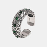 S925 Sterling Silver Dragon Scale Vintage Ring For Men Fine Jewelry Green Zircon Setting Adjustable Size 8-12