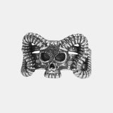 Vintage 925 Sterling Silver Skull Rings For Men Retro Punk Rock Demon Head Trident Engraving Motorcycle Biker Ring