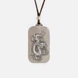 Sterling Silver 999 Dragon Pendant Necklace with Adjustable Wax Rope 60cm for Men and Women Vintage Punk Zodiac Jewelry