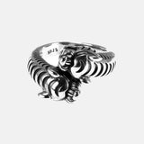 Real Pure 925 Sterling Silver Men's Rings Double Tiger Heads Retro Punk Rock Opening Adjustable Biker Rings Fine Jewelry