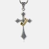 925 Sterling Silver Jesus Cross Pendant Memento Mori Flower Carving With Gold Color Circle Vintage Personality Retro Type