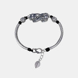 999 Silver Men and Women Pixiu Lucky Handmade Bracelet Leather Rope Adjustable Bracelet Lotus Leaf Fashion Animal Fish Jewelry