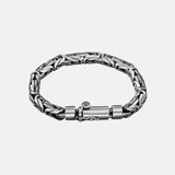 Sterling Silver 925 Viking Bracelet for Men Handmade Peace Pattern Thick Safe Toggle Buckle Hand-woven Chain