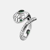 S925 Sterling Silver Ring for Men and Women Green Crystal Snake Shaped Opening Adjustable Ring Fashion Couple Rings Jewelry