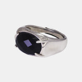 Real Pure 925 Silver Ring Women and Men Natural Stone Black Agate Oval Faceted US6-10 Adjustable Fine Jewelry