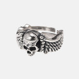 Sterling Silver 925 Punk Hip Hop Style Jewelry Ring Personality Wing and Skull Shape Opening Resizable Ring Valentine's Day Gift