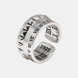 925 Sterling Silver Roman Numerals Ring Rivet Design Adjustable Size 7-10 for Men and Women Retro Punk Rock Jewelry