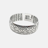 Sterling Silver S990 Vintage Thai Silver Bangles for Women Heart Sutra Lotus Bracelet Retro Wide Female Jewelry