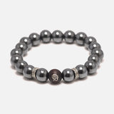 Natural Hematite Beaded Bracelet with Dragon Sandalwood Bead 925 Sterling Silver Accessories Vintage Jewelry for Men