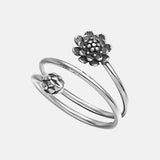 100% Genuine 925 Sterling Silver Vintage Thai Silver Lotus Rings Simple Fashion Opening Resizable Women Rings Fine Jewelry