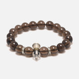 Natural Smoky Quartz Beads Bracelet with Real 925 Silver Vajra Pestle Charms Amulet Original Vintage Jewelry for Men