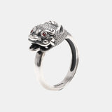 Sterling Silver 925 Bite Coin Pixiu Ring for Men and Women Wealth Amulet Transfer Lucky Retro Jewelry