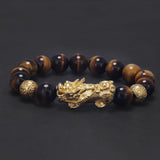 10mm 12mm Pixiu Charm Natural Stone Beads Bracelet for Men Black Onyx Tiger Eye Black Obsidian Vintage Fengshui Luck Jewelry