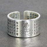 Real Pure 999 Sterling Silver Lotus Sutra  Rings For Men Women Peaceful Heart Scriptures Chinese Words Tibetan Buddhist Jewelry