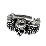 Sterling Silver 925 Punk Hip Hop Style Jewelry Ring Personality Wing and Skull Shape Opening Resizable Ring Valentine's Day Gift