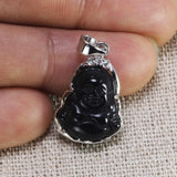 Natural Black Obsidian Maitreya Buddha Pendant For Women 925 Sterling Silver Buddhist Amulet Pendant Jewelry