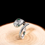 S925 Sterling Silver Ring for Men and Women Green Crystal Snake Shaped Opening Adjustable Ring Fashion Couple Rings Jewelry