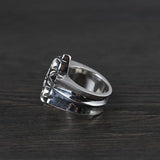 S925 Sterling Silver Vintage Thai Silver Ring for Men Hexagram Star Pattern Retro Punk Rock Style Exaggerated Big Ring