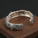 S925 Sterling Silver  Bracelet for Men Retro Punk Style Inlaid Agate Dragon Men's Open Bracelet Thai Silver Jewelry