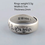 Pure Silver 990 Antique Matte Thai Silver Men and Women Ethnic Style Six-character Mantra Silver Ring