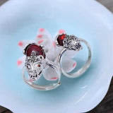 Garanteed 925 Sterling Silver Rings For Women Red Garnet Brave Troops Resizable Large And Small Size Natural Stone Ring