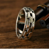 Wholesale S925 Sterling Silver Retro European and American Style Irregular Chain Trendy Men Rotatable Index Finger Ring