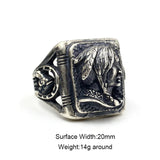 Real Pure 925 Sterling Silver Antique Handmade Polished Men Ring Indian Portrait Shape Unique Design Jewelry Ring Best Gift