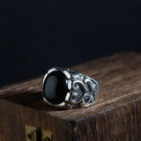 925 Silver Vintage Craft Silver Jewelry Ring Men's Thai Silver Inlaid Black Agate Ring