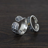 S925 Sterling Silver Vintage Thai Silver Open Ring for Men and Women Fashionable Golden Pentagram Couple Ring