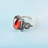 Natural Stone Rings For Women 925 Silver Ring Jewelry Vintage Style  Prong Setting Garnet  Gemstone Ring