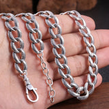 Real S925 Sterling Silver Cuban Link Chain Necklace for Men Feather Pattern Design Personalized Hip Pop Punk Jewelry