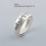 Pure Silver 990 Antique Matte Thai Silver Men and Women Ethnic Style Six-character Mantra Silver Ring