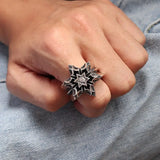 S925 Sterling Silver Vintage Thai Silver Ring for Men Hexagram Star Pattern Retro Punk Rock Style Exaggerated Big Ring