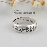 Pure Silver 990 Antique Matte Thai Silver Men and Women Ethnic Style Six-character Mantra Silver Ring