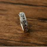 S925 Sterling Silver Retro Tang Grass Pattern Hollow Rotatable Ring Fashion Men's Silver Jewelry