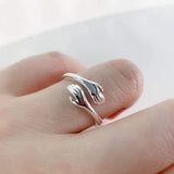 BIFROST Hug Ring for Women Girls Silver Hugging Hands Open Promise Ring Jewelry Hug Hands Mens Rings Couples Wedding Bands