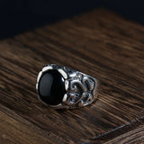 925 Silver Vintage Craft Silver Jewelry Ring Men's Thai Silver Inlaid Black Agate Ring