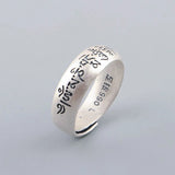 Pure Silver 990 Antique Matte Thai Silver Men and Women Ethnic Style Six-character Mantra Silver Ring