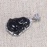 Natural Black Obsidian Maitreya Buddha Pendant For Women 925 Sterling Silver Buddhist Amulet Pendant Jewelry