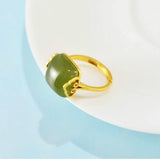 Wholesale Silver Jewelry S925 Sterling Silver Gilt Ethnic Style Natural Hetian Jade Wishful Open Ring Women Ring