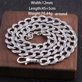 Real S925 Sterling Silver Cuban Link Chain Necklace for Men Feather Pattern Design Personalized Hip Pop Punk Jewelry