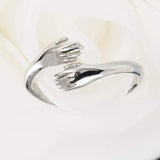 BIFROST Hug Ring for Women Girls Silver Hugging Hands Open Promise Ring Jewelry Hug Hands Mens Rings Couples Wedding Bands