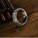 S925 Sterling Silver Retro Tang Grass Pattern Hollow Rotatable Ring Fashion Men's Silver Jewelry