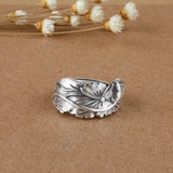 Fashion Pure 925 Sterling Silver Jewelry Matte Women's Chinese Style Lotus Flower Open Ring