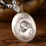 999 Sterling Silver Pendant Necklace Maitreya Buddhism Heart Sutra Sweater Chain Pendant Men and Women Amulet Jewelry